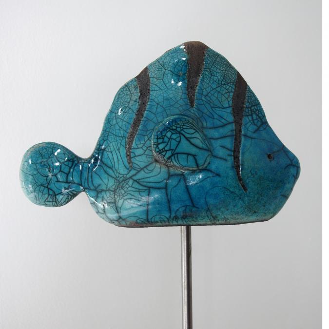 AbeRaku ceramique - Poisson Raku Bleu - ceramique d&#039;art raku