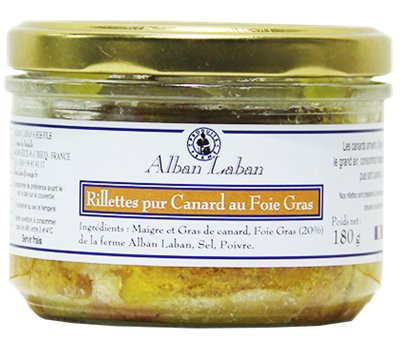 Alban Laban - Rillettes pur Canard au foie gras - Rillettes de canard - 0.180