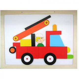 Atelier Terre Rouge - Age 4 / 5 ans - Vous pourrez réaliser tous ces modèles: Pelle mécanique, pompiers, tracteur, tacot, camion - Puzzle magnétique