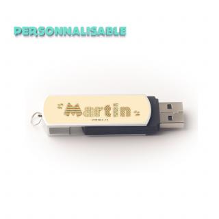 Atomania - Clé USB 8 Go, ATOMANIA, à votre prénom, en métal et plastique, couleur argent et noir, 55x 17 mm, Pivotante - clé usb