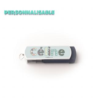 Atomania - Clé USB 8 Go, ATOMANIA, à votre prénom, en métal et plastique, couleur argent et noir, 55x 17 mm, Pivotante - clé usb