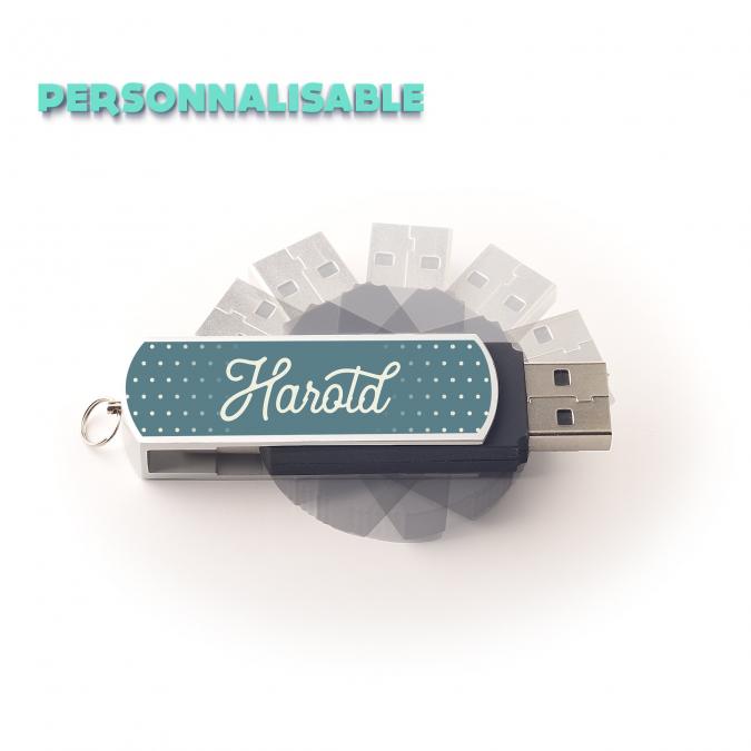Atomania - Clé USB 8 Go, ATOMANIA, personnalisable au prénom de votre choix – Polka bleu, en métal et plastique, couleur argent et noir, 55x 17 mm, Pivotante - clé usb