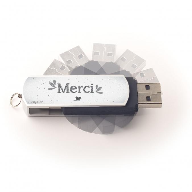 Atomania - Clé USB 8 Go, ATOMANIA, Un cadeau original pour dire MERCI, en métal et plastique, couleur argent et noir, 55x 17 mm, Pivotante - clé usb