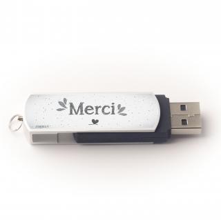 Atomania - Clé USB 8 Go, ATOMANIA, Un cadeau original pour dire MERCI, en métal et plastique, couleur argent et noir, 55x 17 mm, Pivotante - clé usb