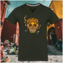 Breizh Traveller - T Shirt Homme col V Breizh Skull - La Calavera Bretaña - tee shirt homme