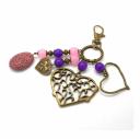 Breloques et cie - A parfumer!!! bijou de sac bronze, coeur et perles tons violet - bijou de sac