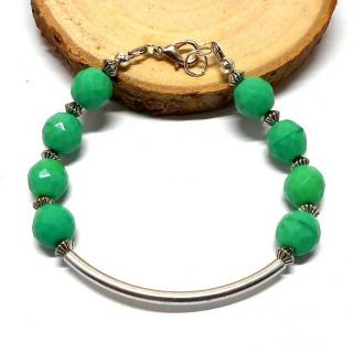 Breloques et cie - Bracelet fantaisie argenté et perles vertes - Bracelet - Or