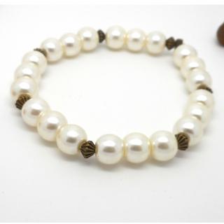Breloques et cie - Bracelet fantaisie perles blanches et bronze - Bracelet - 4668