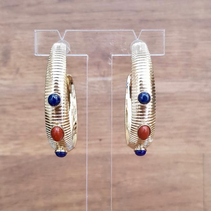 C'cédille - Boucles Louxor Lapis Lazuli &amp; Jaspe Rouge - Boucles d&#039;oreille - Plaqué or