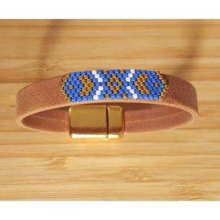 C'cédille - Bracelet Apache Camel &amp; Bleu roi - Bracelet - Cuir
