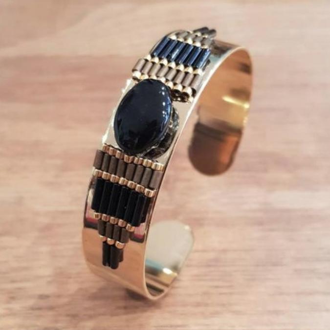 C'cédille - Bracelet Osiris Agate noire - Bracelet - Plaqué Or gold filled