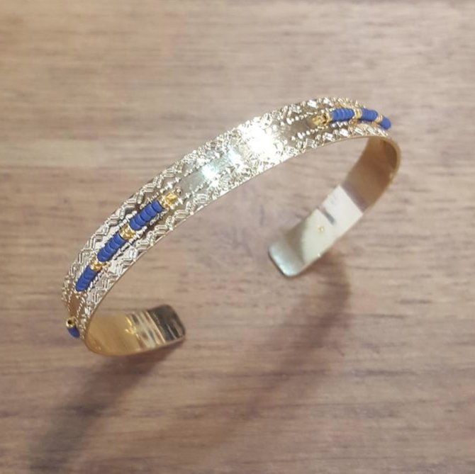 C'cédille - Jonc Icate Bleu Marine - Bracelet - Plaqué Or gold filled