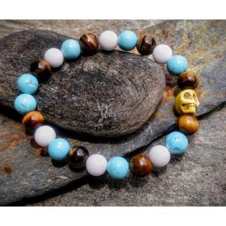 Chakrazen66 - Oeil de tigre, howlite turquoise et jade mashan - Bracelet - Perles brodées