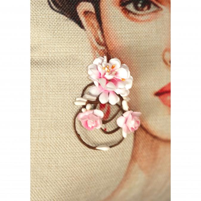 Couronne2fleurs - Boucles d&#039;oreilles florales roses - Boucles d&#039;oreille - fleur