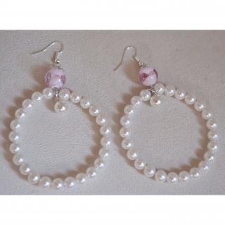 Couronne2fleurs - Boucles d&#039;oreilles perles nacrées du Japon - Boucles d&#039;oreille - Tissu
