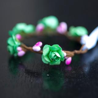 Couronne2fleurs - Bracelet floral vert et rose - Bracelet - Tissu