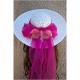 Couronne2fleurs - Chapeau de soleil blanc orné d&#039;un foulard et d&#039;un papillon fuschia - Chapeaux - Blanc
