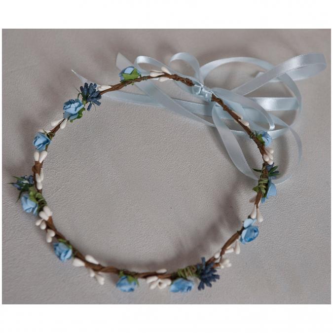 Couronne2fleurs - Couronne de fleurs cheveux bleue et blanche - couronne de fleurs