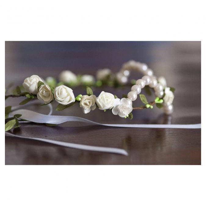 Couronne2fleurs - Couronne de fleurs cheveux médiévale blanche - couronne de fleurs