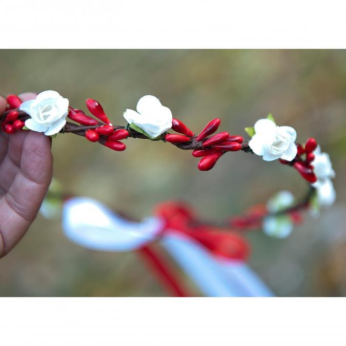 Couronne2fleurs - Couronne de fleurs cheveux rouge et blanche - couronne de fleurs