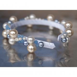 Couronne2fleurs - Diadème perlé pour mariée ou demoiselle d&#039;honneur blanc et bleu - diadème