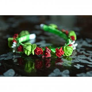 Couronne2fleurs - Serre-tête floral vert et rouge idée cadeau Noël - serre tête