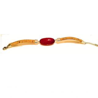 Crea Tagua  artisan créateur sur l'ivoire végétal - Bracelet perle olive en Tagua de couleur ROUGE et liège - Bracelet - 