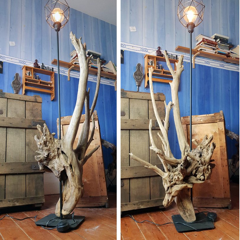 Grande lampe en bois flotté - CREALAMPES