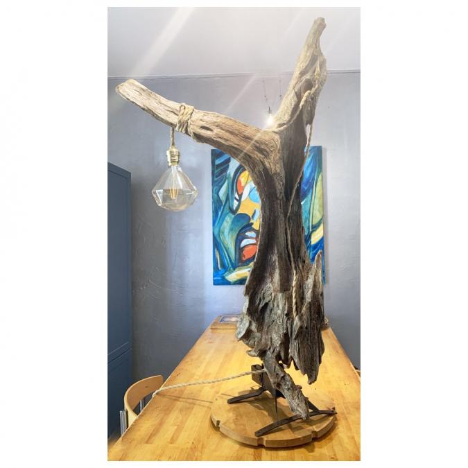 CREALAMPES - Grande lampe en bois flotté - Lampe d&#039;ambiance