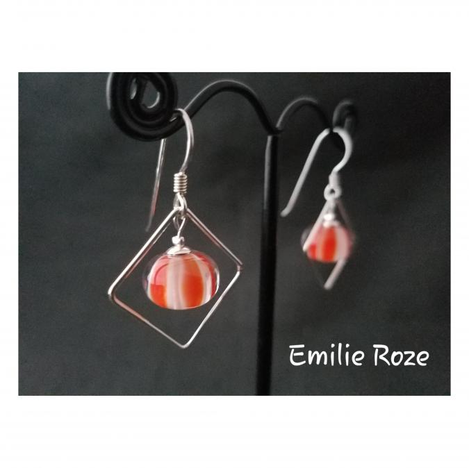 Emilie Roze - Boucles d&#039;oreille carrés agathe rouge - Boucles d&#039;oreille - Verre
