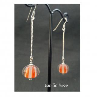Emilie Roze - Boucles d&#039;oreille simple chainette agathe rouge - Boucles d&#039;oreille - Verre