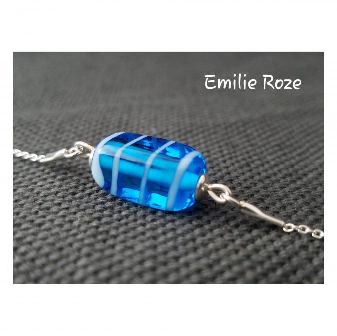 Emilie Roze - Bracelet chainette perle bleue - Bracelet - Verre