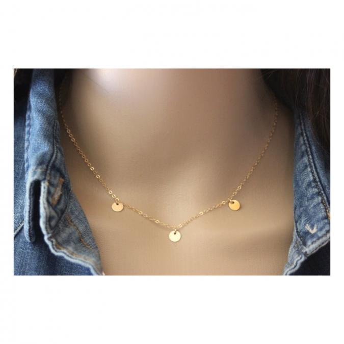 EmmaFashionStyle - Collier or Gold Filled 3 petites médailles rondes - Collier - Or (gold filled)