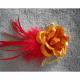 Evysoie - Broche/accessoire pour headband, fleur mandarine, plume rouge, voilette or - Broche