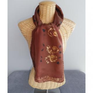 Evysoie - Echarpe en soie stylisée caramel et or - Echarpe femme et ado
