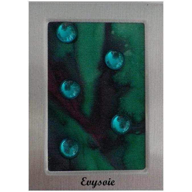 Evysoie - Magnet en soie peint à la main &quot;  sous-bois&quot;  et perles vertes - Magnet