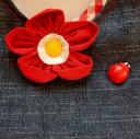 Farfeline - Sac multi-usage - Jean - fleur rouge &amp; coccinelle en relief - doublure vichy rouge &amp; blanc - ___Sacs
