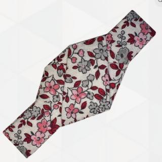 Hipstom - Libered n°2 - Coton blanc motif nuance de rouge, rose et gris - noeud claudinet