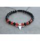 JEGSTONE - Bracelet perles onyx mat, agate rouge et tête de buffle - Bracelet - perles onyx mat, perles agate rouge et perles argent massif 925