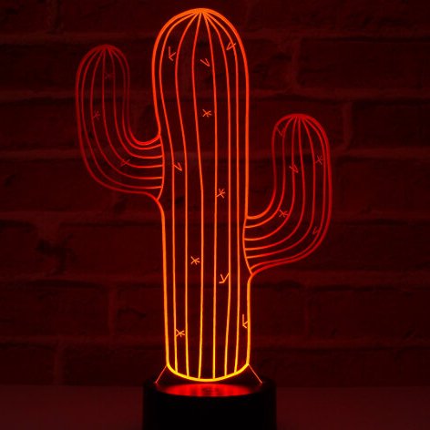 JNB-Maker Artisan Laseriste - Lampe illusion Cactus avec télécommande - Lampe de table - ampoule(s)