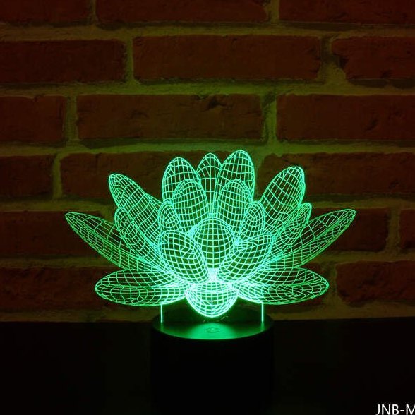 JNB-Maker Artisan Laseriste - Lampe illusion Lotus 3D avec télécommande - Lampe de table - ampoule(s)