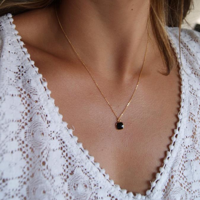 Joséphine Point Barre - - Collier Pendentif Onyx - - Collier - Plaqué Or gold filled