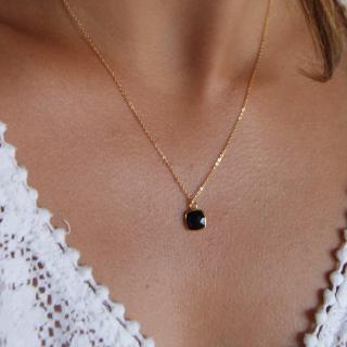 Joséphine Point Barre - - Collier Pendentif Onyx - - Collier - Plaqué Or gold filled
