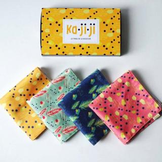 Ka.Ji.Ji - Pack de 3 mouchoirs en tissu BIO imprimé - jaune rose bleu - Mouchoir réutilisable