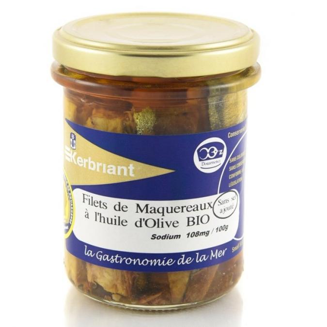 KERBRIANT - Filets de Maquereaux Huile d&#039;Olive Bio (sans sel ajouté) - Conserve et soupe de poisson