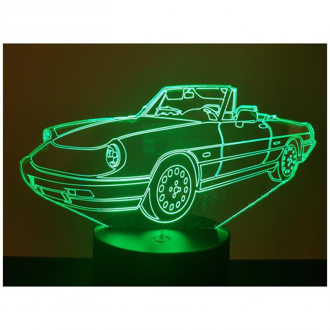 KISSKISSMETAL - ALPHA ROMEO SPIDER - Lampe d&#039;ambiance 3D à leds, gravure laser sur acrylique, alimentation par piles ou câble usb. - Lampe d&#039;ambiance