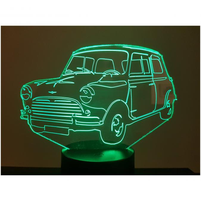 KISSKISSMETAL - AUSTIN MINI COOPER 1275 S - Lampe d&#039;ambiance 3D à leds, gravure laser sur acrylique, alimentation par piles ou câble usb - Lampe d&#039;ambiance