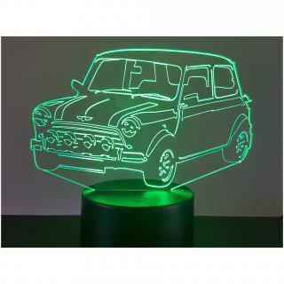 KISSKISSMETAL - AUSTIN MINI COOPER - Lampe d&#039;ambiance 3D à leds, gravure laser sur acrylique, alimentation par piles ou câble usb - Lampe d&#039;ambiance