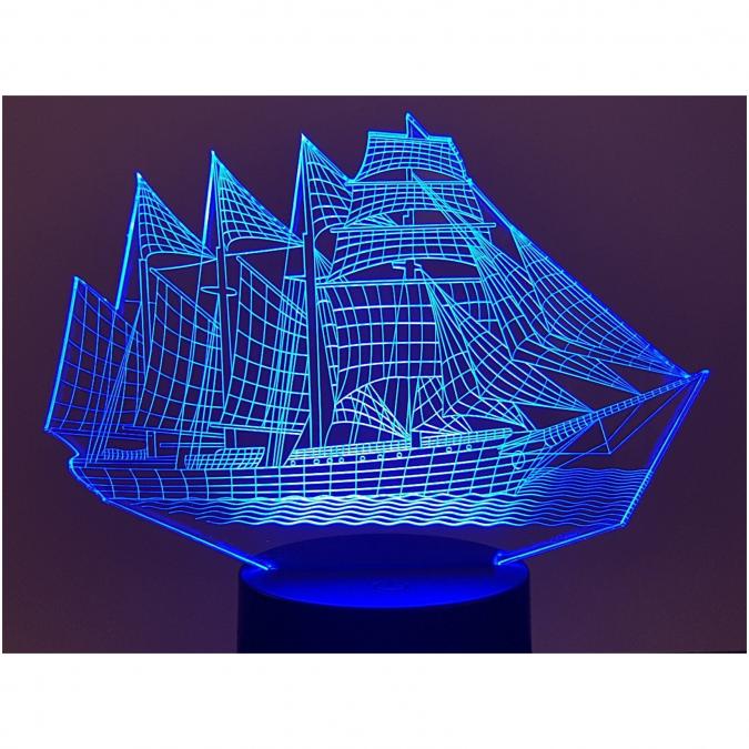KISSKISSMETAL - BATEAU VOILIER - Lampe d&#039;ambiance 3D à leds, gravure laser sur acrylique, alimentation par piles ou câble usb - Lampe d&#039;ambiance