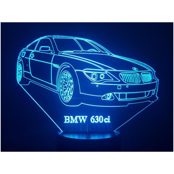 KISSKISSMETAL - BMW 630 ci - Lampe d&#039;ambiance 3D à leds, gravure laser sur acrylique, alimentation par piles ou câble USB - Lampe d&#039;ambiance